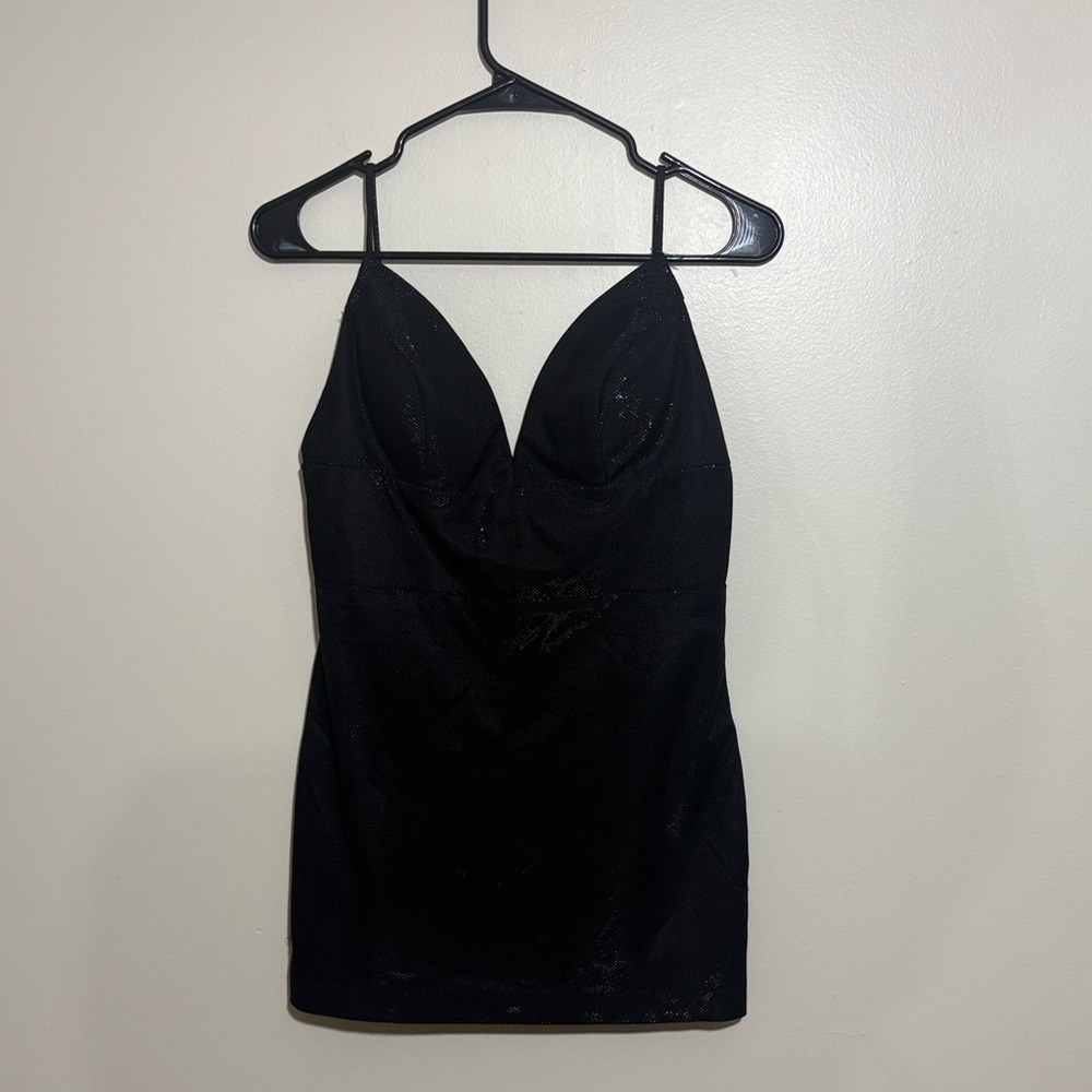 Faviana Black V-Neck Spaghetti Strap Mini Dress XS Party Cocktail